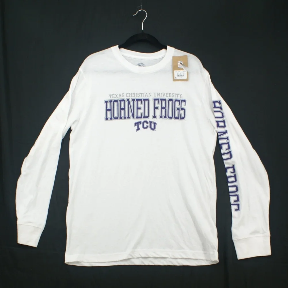 TCU Horned Frogs Shirt Mens L White Rivalry Threads 91 Long Sleeve NWT NCAA
